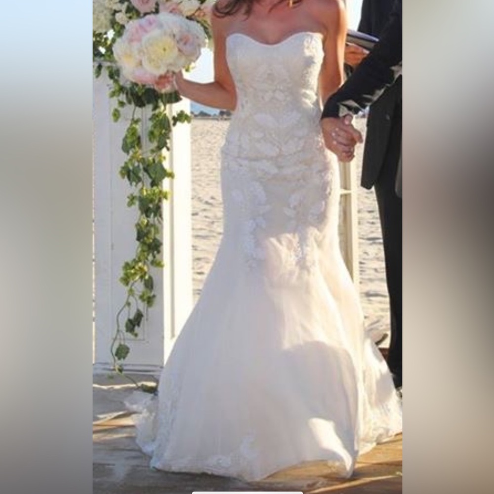 Ines Di Santo Creamy White Strapless Wedding Dress - Floral & Bead Embelishments